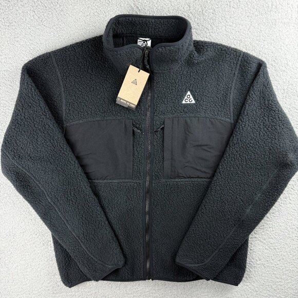 Nike ACG Jacket Mens Small Black Grey Arctic Wolf Sherpa Fleece Sweater Polartec - Picture 1 of 11